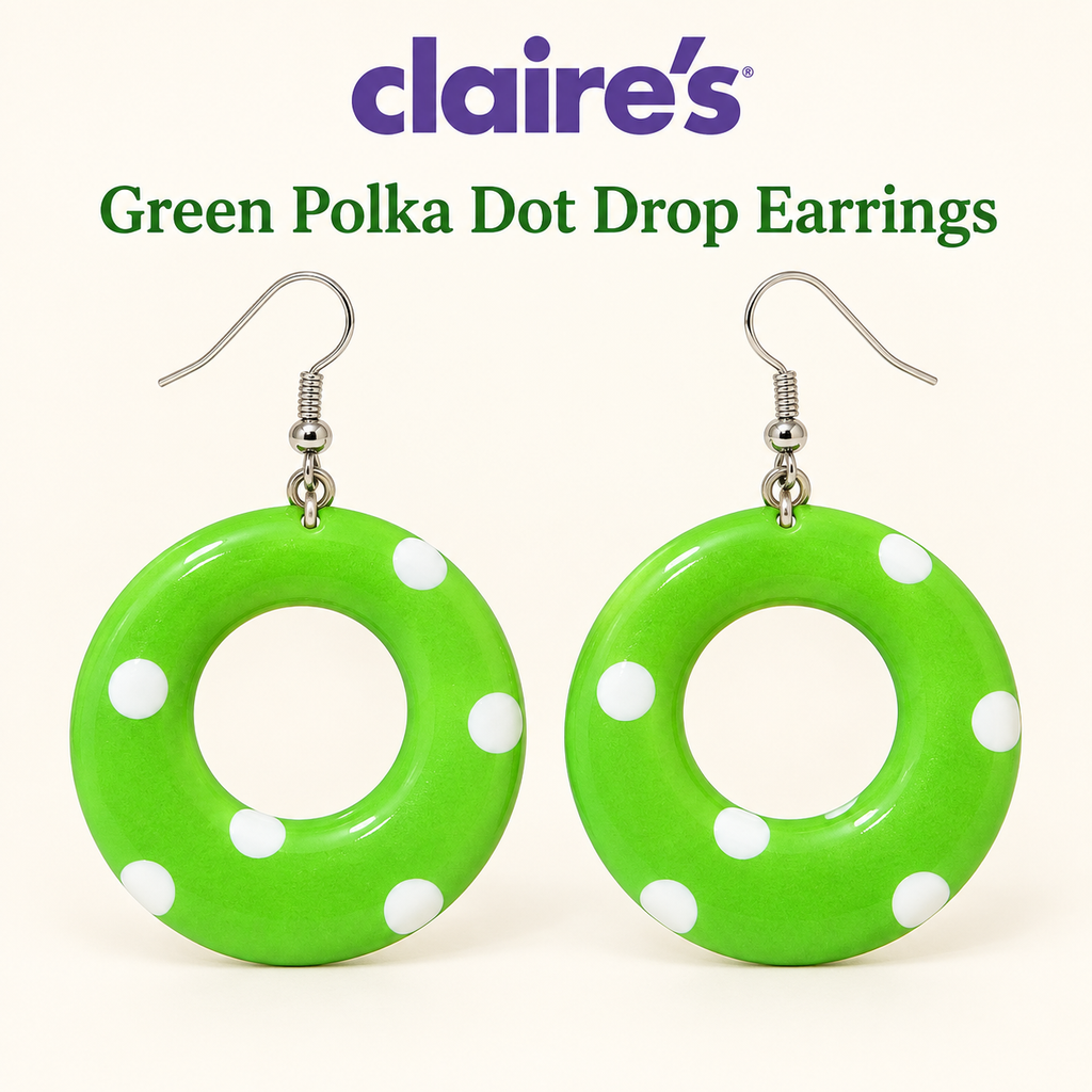 Claire’s Green & White Polka Dot Drop Earrings