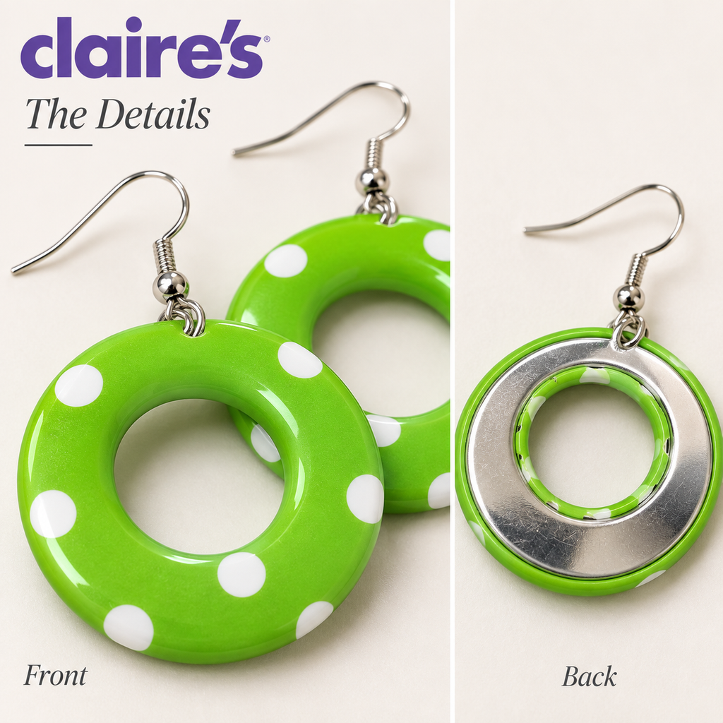 Claire’s Green & White Polka Dot Drop Earrings