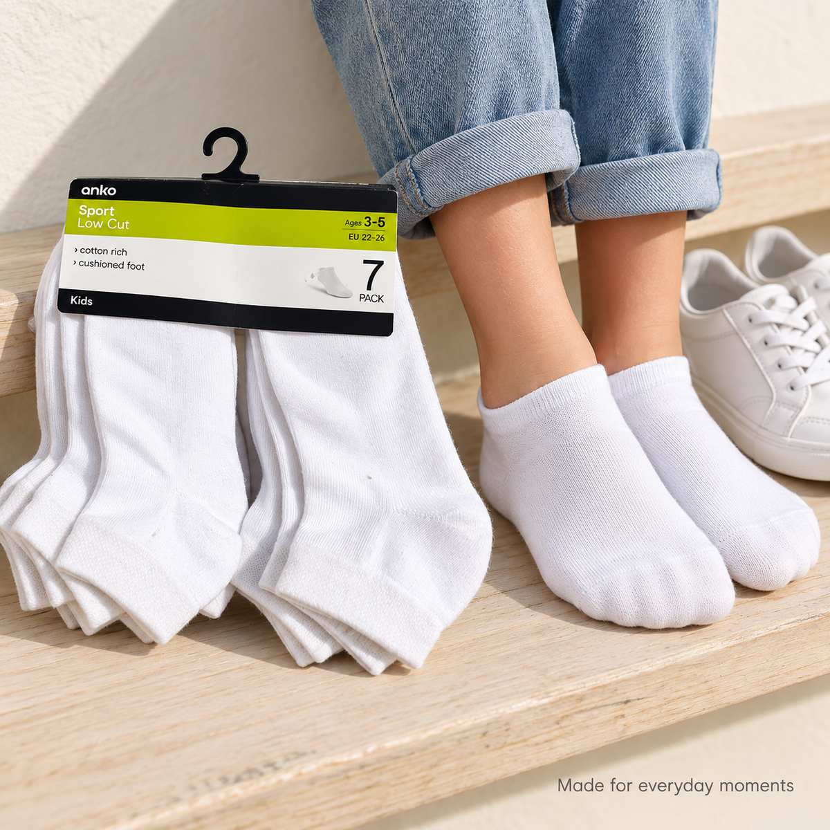 Anko Kids Sport Low Cut Socks 7-pak (white)