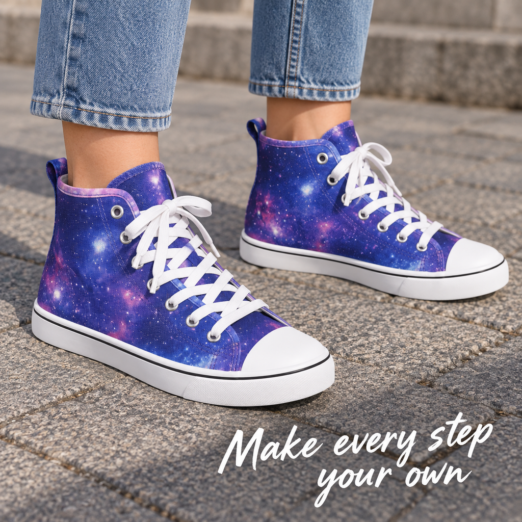 Galaxy Print Lace-Up High-Top Sneakers – Blue &amp; Purple