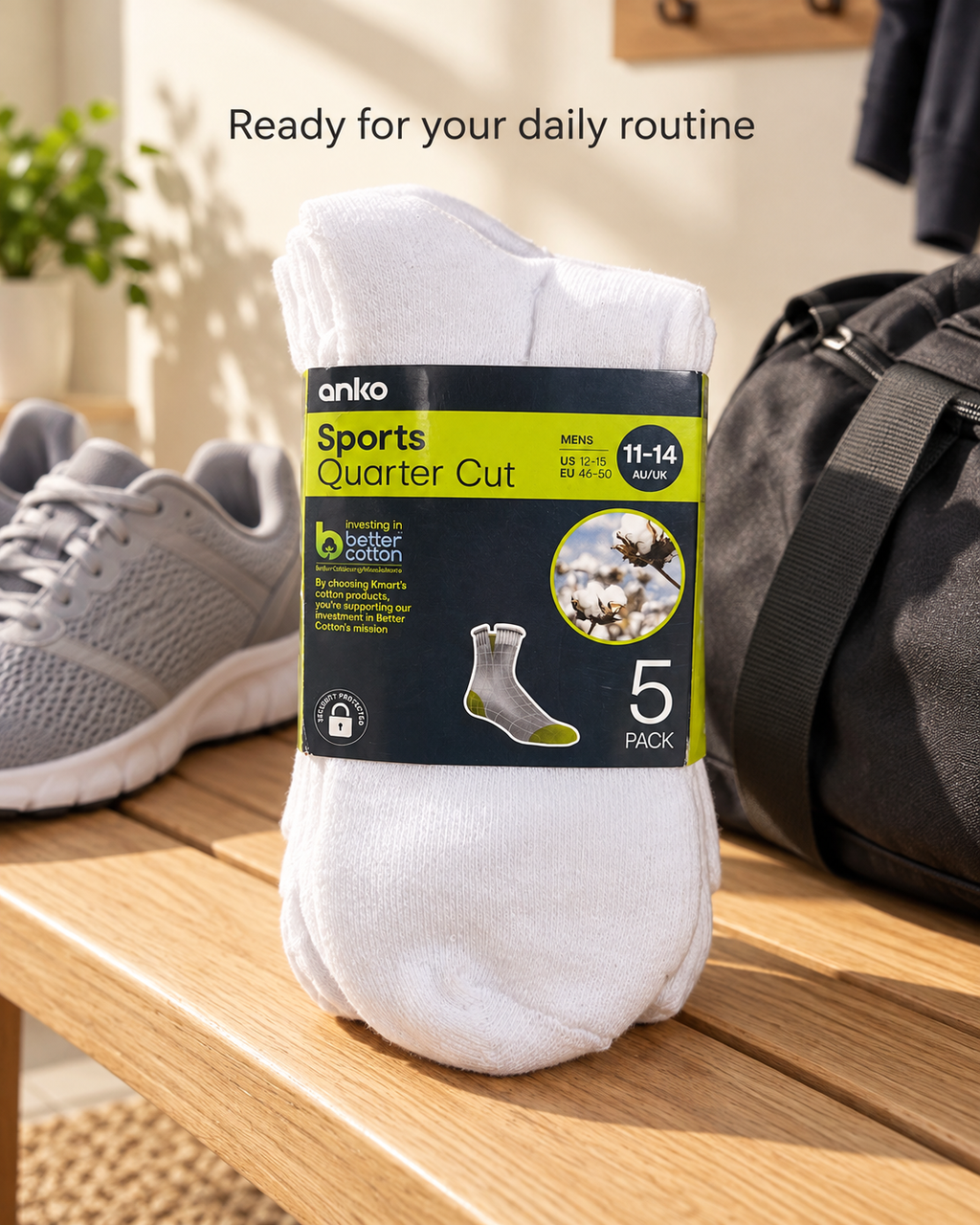 Anko Men's Sports Quarter Cut Socks – 5 Pack (White)