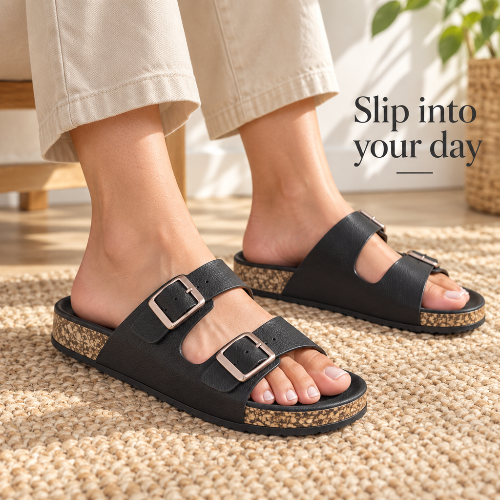 ARDENE Women’s Black Double-Buckle Slide Sandals