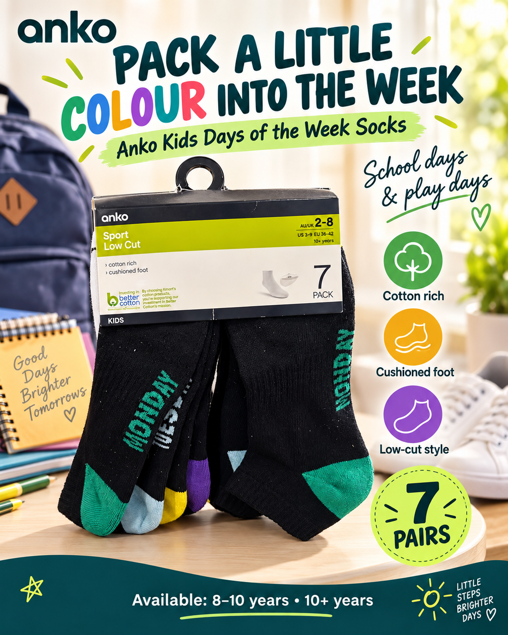 7-pack of Anko Kids Sport Low Cut Socks (Days)