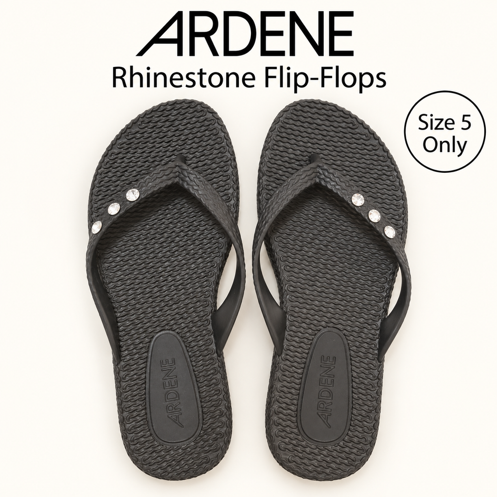 ARDENE Black Rhinestone Flip-Flops – Size 5