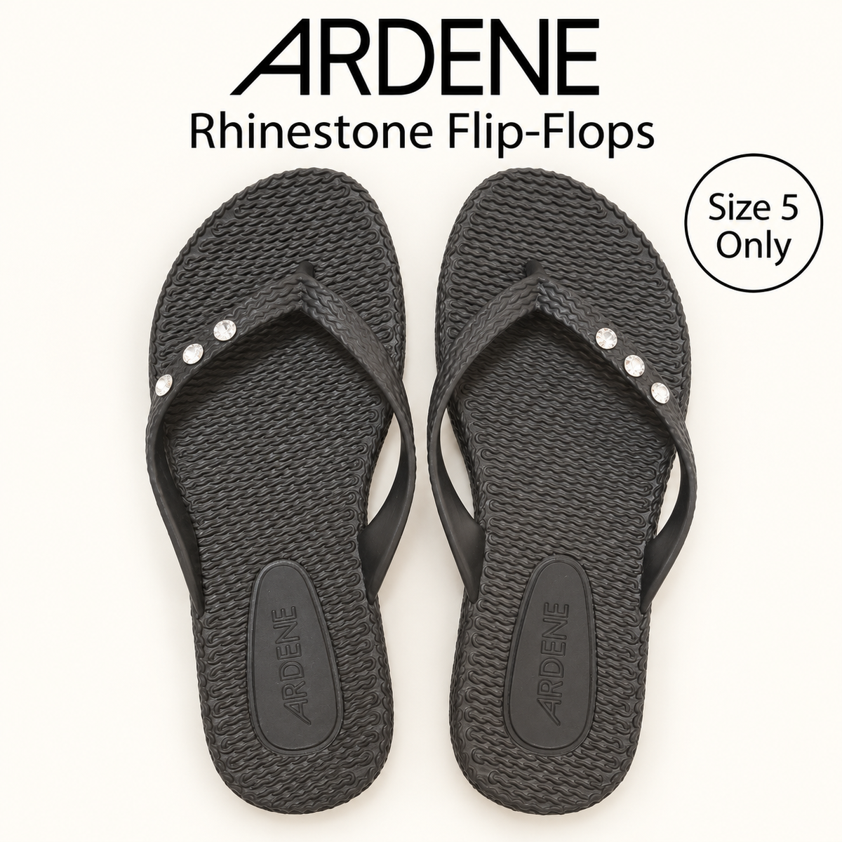 ARDENE Black Rhinestone Flip-Flops – Size 5