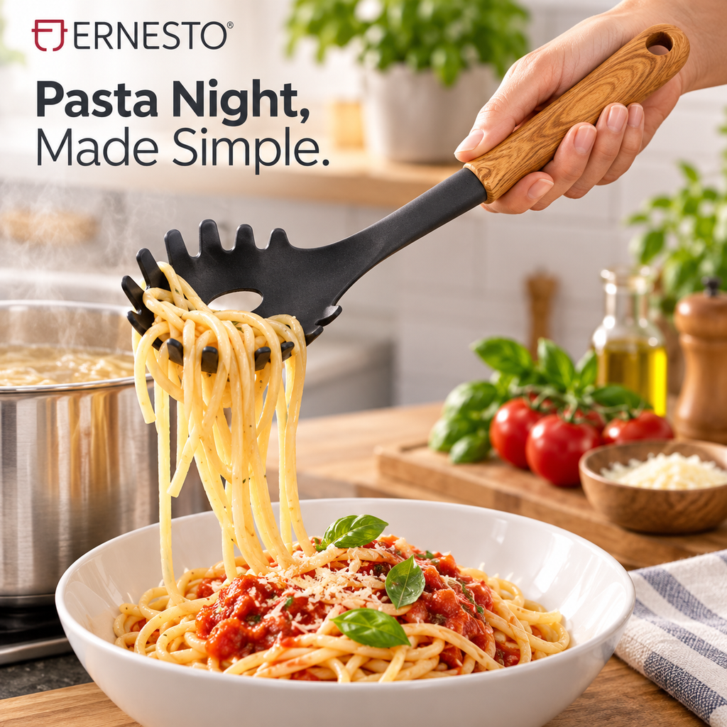 ERNESTO Spaghetti Spoon with Wood-Look Handle