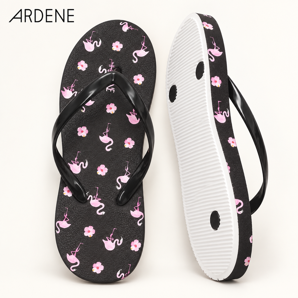 ARDENE Pink Flamingo & Floral Print Flip-Flops – Black