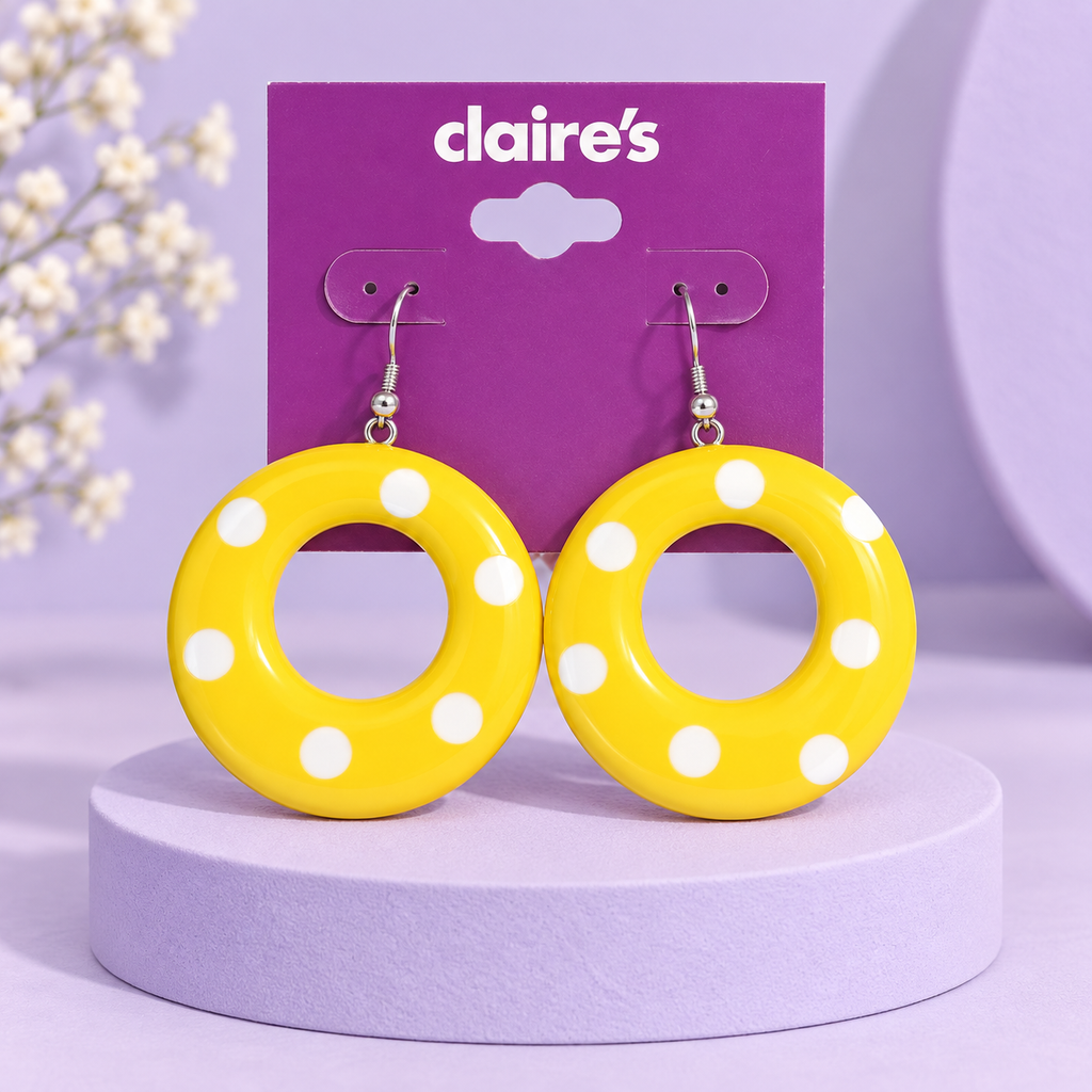 Claire’s Yellow & White Polka Dot Drop Earrings