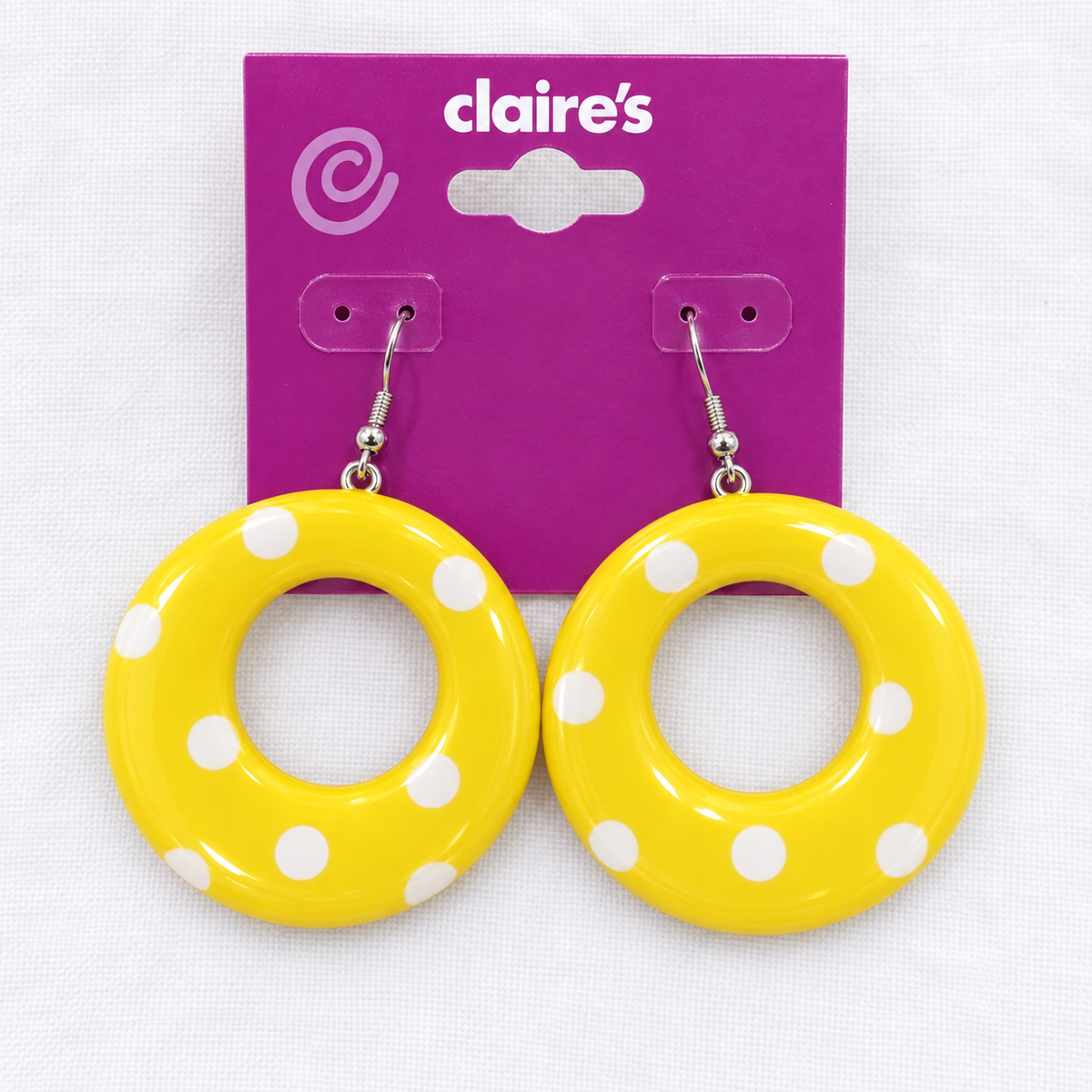 Claire’s Yellow & White Polka Dot Drop Earrings