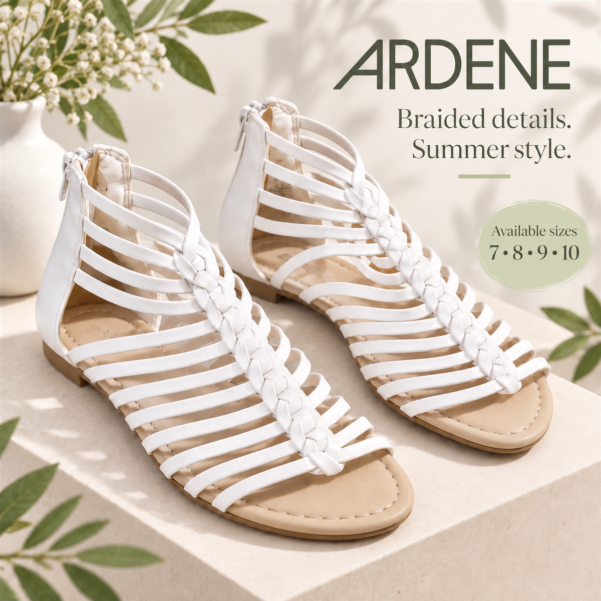 ARDENE Women’s White Braided Gladiator Flat Sandals