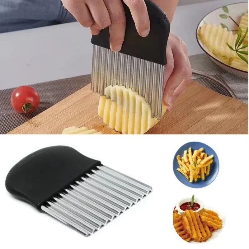 Crinkle Cutter Stainless Steel Fries Chips Potato Salad Kitchen Tool Wavy Slicer